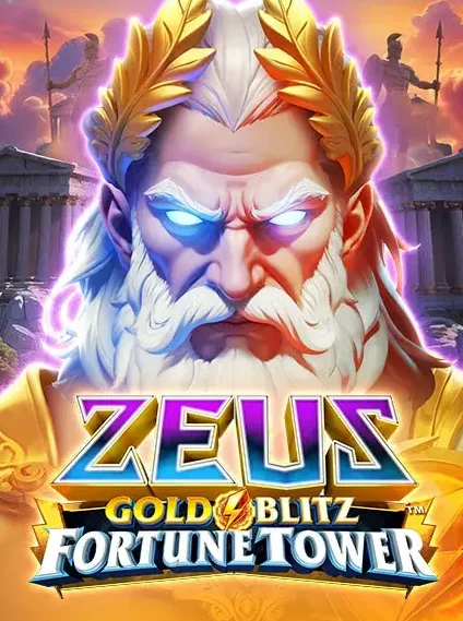 Decorative casino game artwork for Win Place: Zeus Gold Blitz Fortune Tower